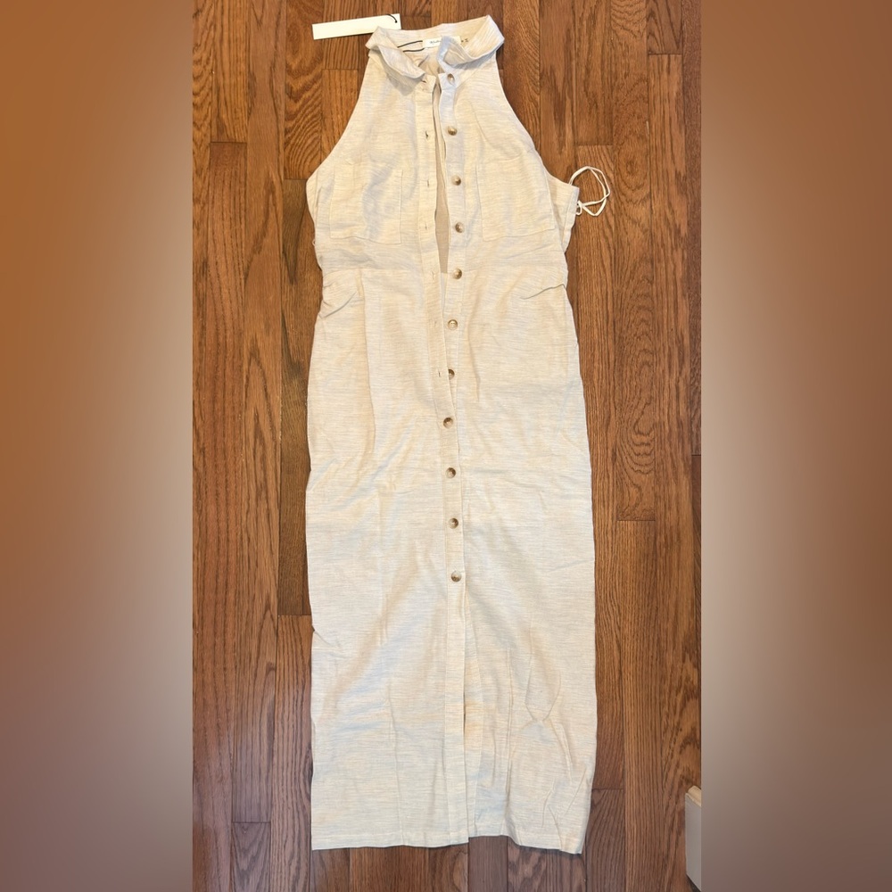 Mustard Seed Cream Button-Front Midi Dress